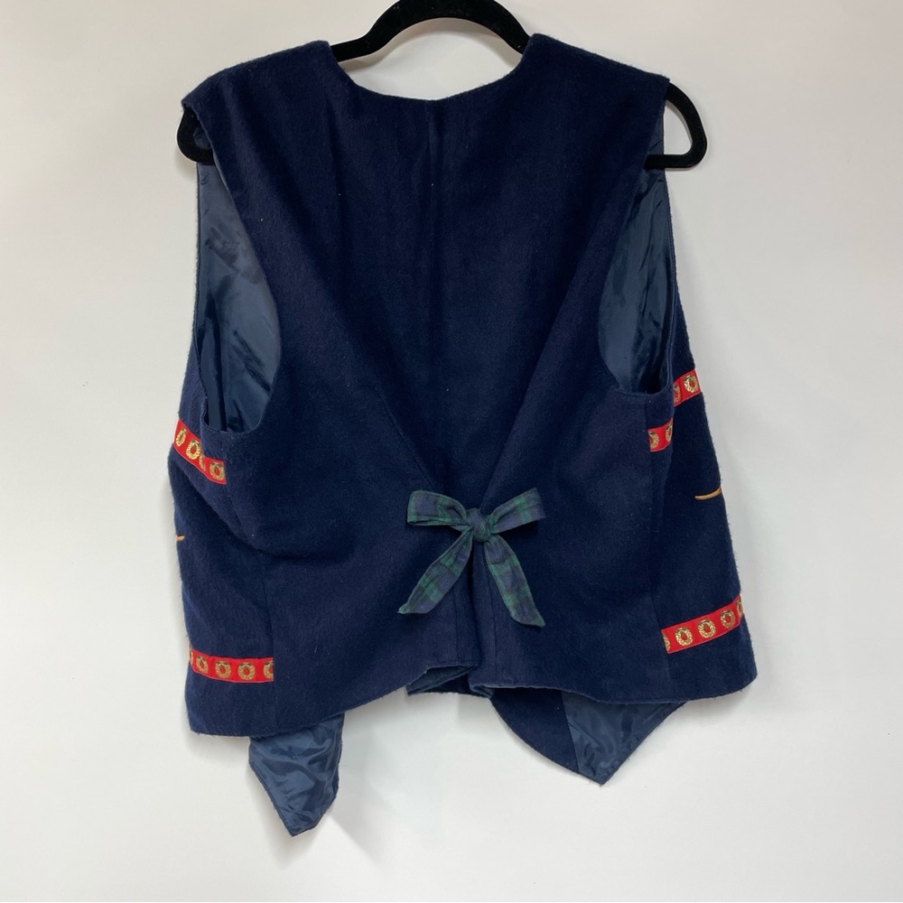Navy Blue Grandmacore Y2K Karen Scott Christmas Cat Holiday Felt Vest 2X Plaid - Picture 4 of 7